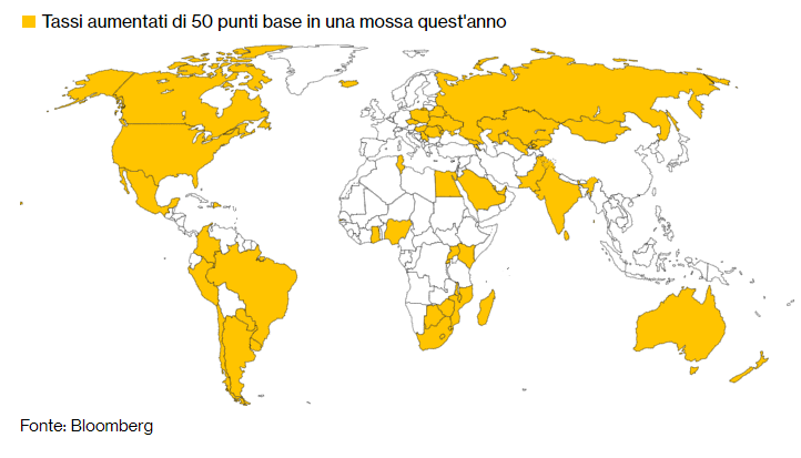 Aumento tassi banca centrale nel mondo