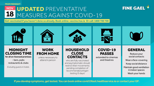 Nuove misure anti-Covid emanate dal governo irlandese