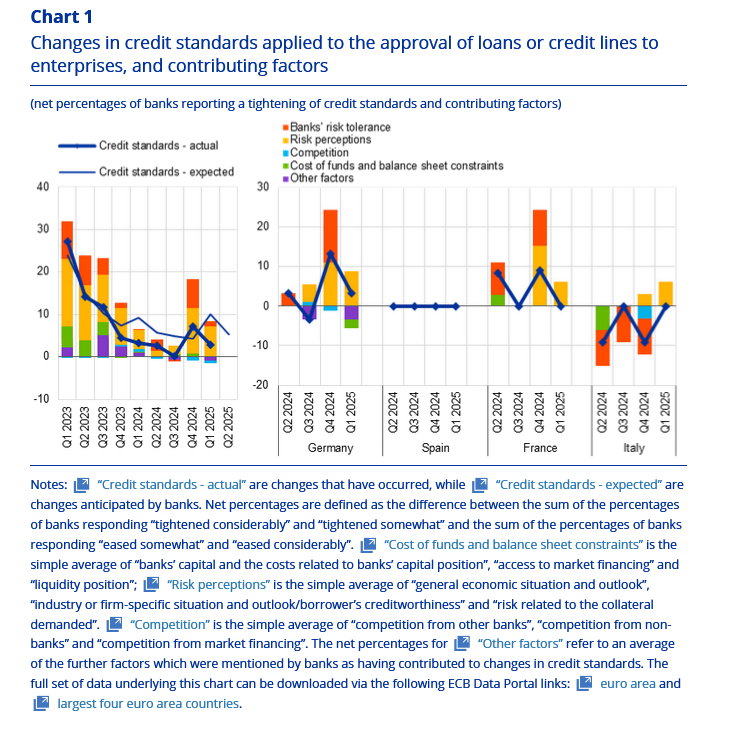 Nel primo trimestre del 2025, i criteri per la concessione del credito dalle banche dell'area euro alle imprese si sono lievemente inaspriti