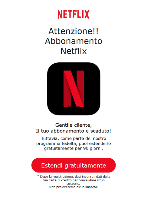 L'email truffa usata per ingannare gli utenti