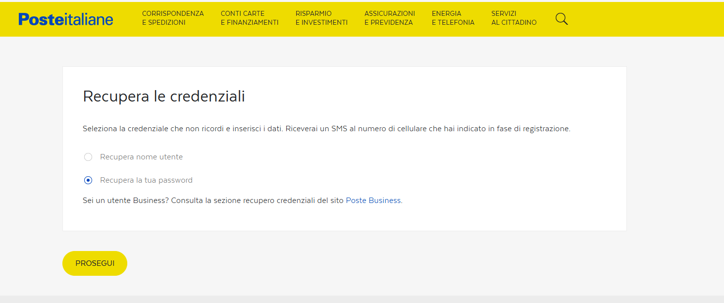 Recupera credenziali