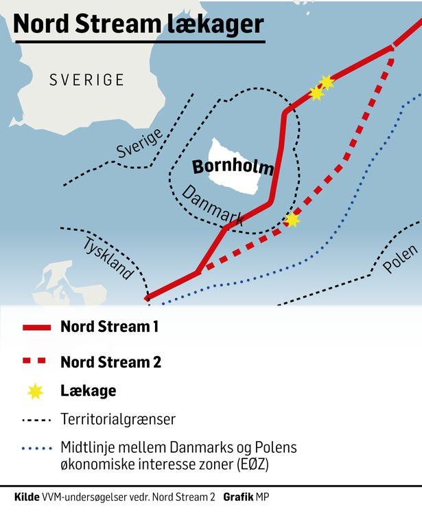 Cartina dell'area interessata dall'incidente a Nord Stream