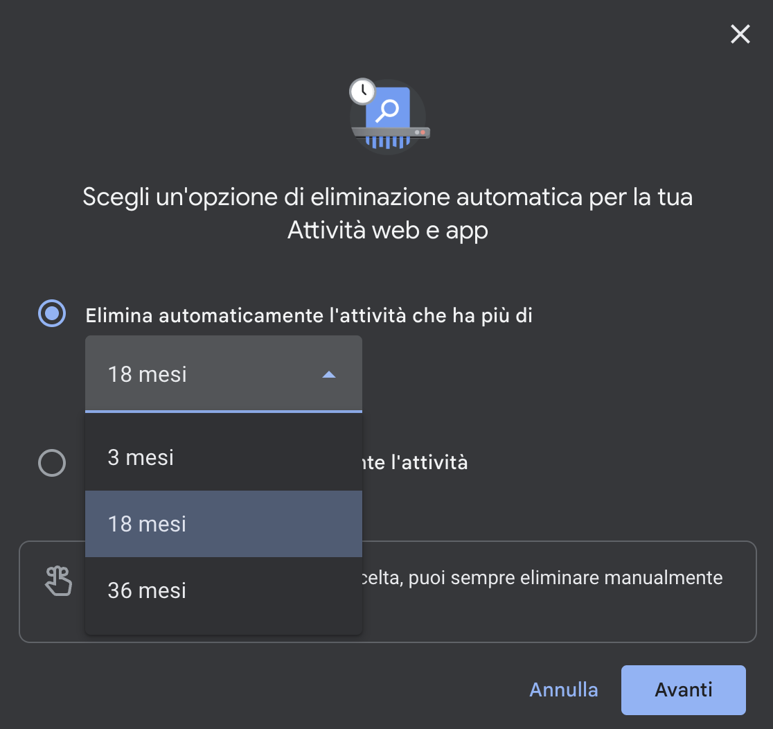 Come attivare la cancellazione automatica della cronologia Google