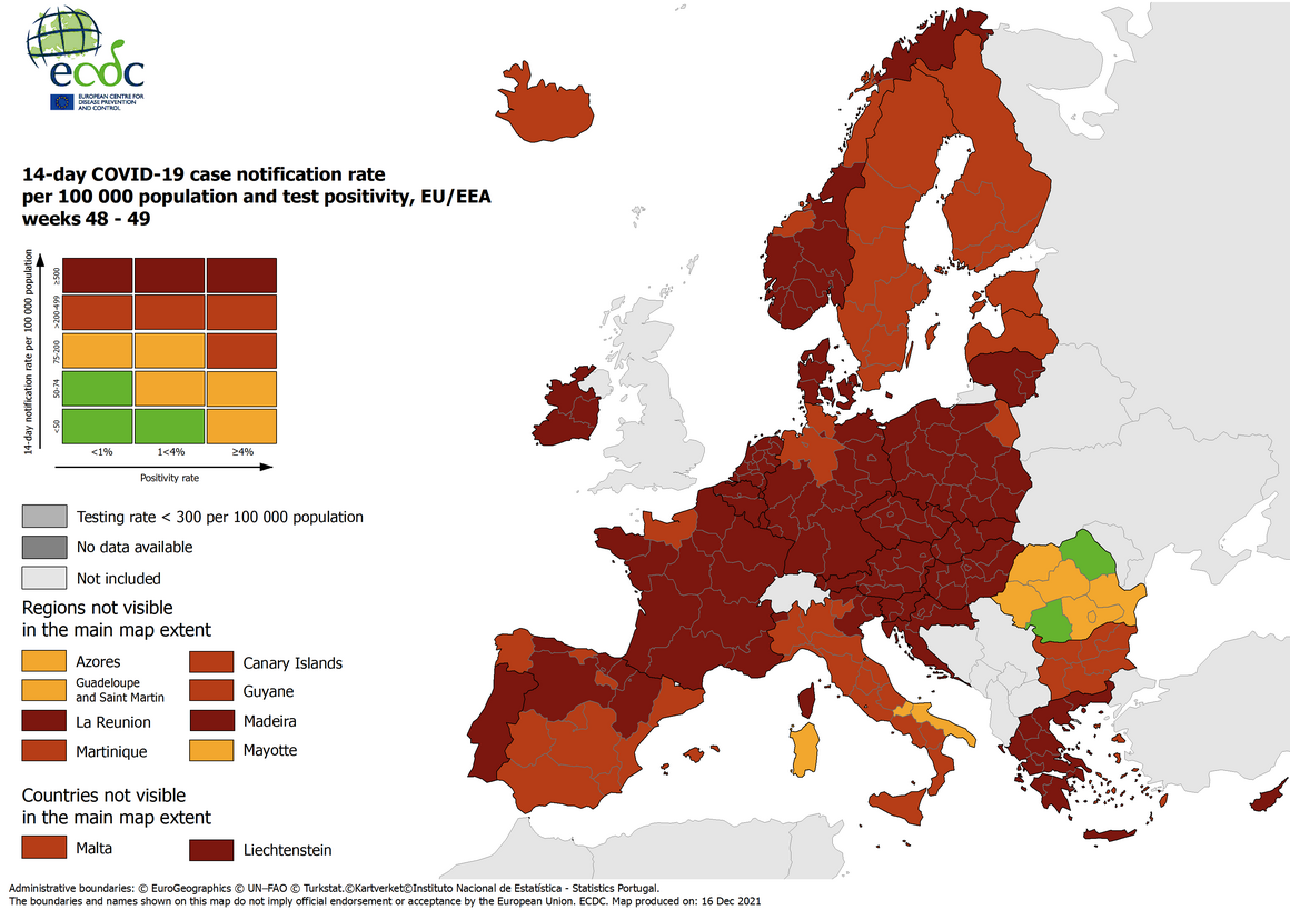 La mappa Ecdc del 16 dicembre