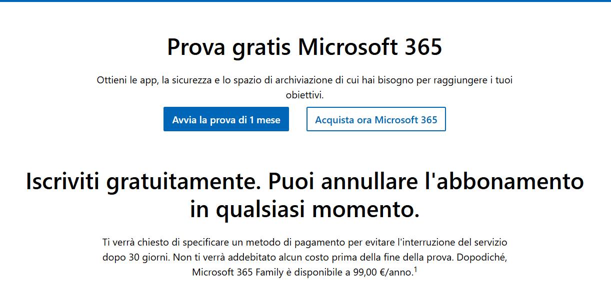 Prova gratis Microsoft 365