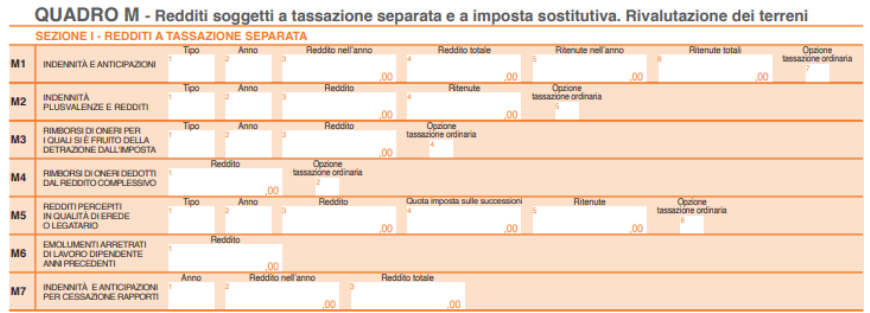 Sezione I Quadro M modello 730/2025