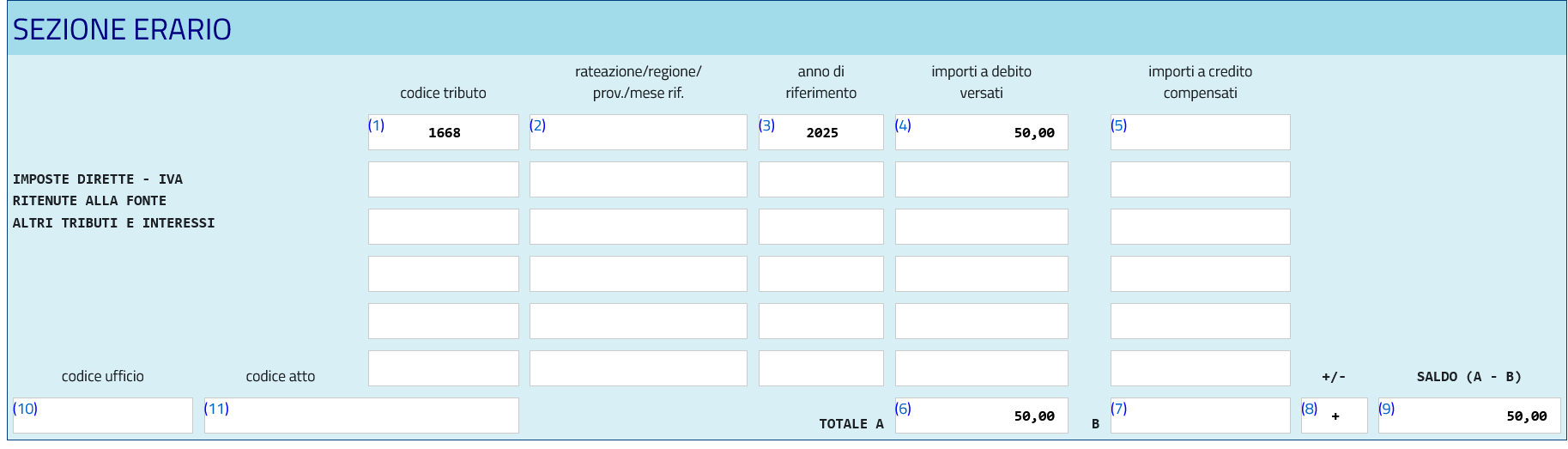 Codice tributo 1668 modello F24