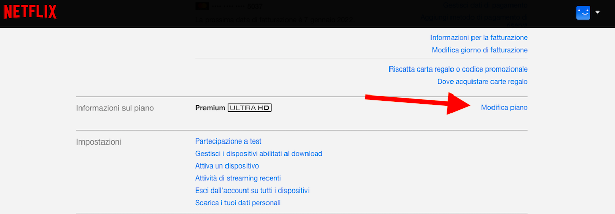 Modificare piano su Netflix Modificare piano su Netflix