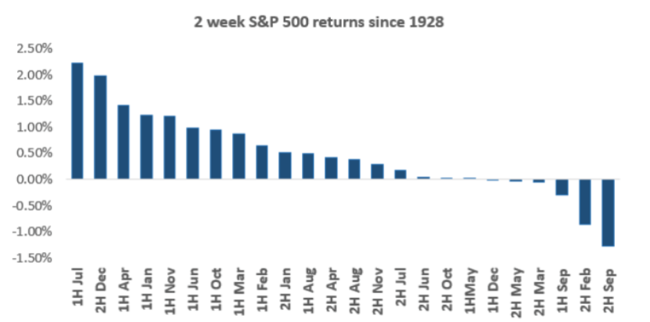 Rendimenti a 2 settimane dell'S&P 500 dal 1928. 