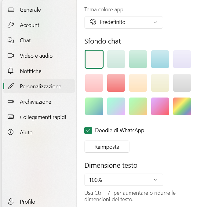 Personalizzazione tema e sfondo WhatsApp