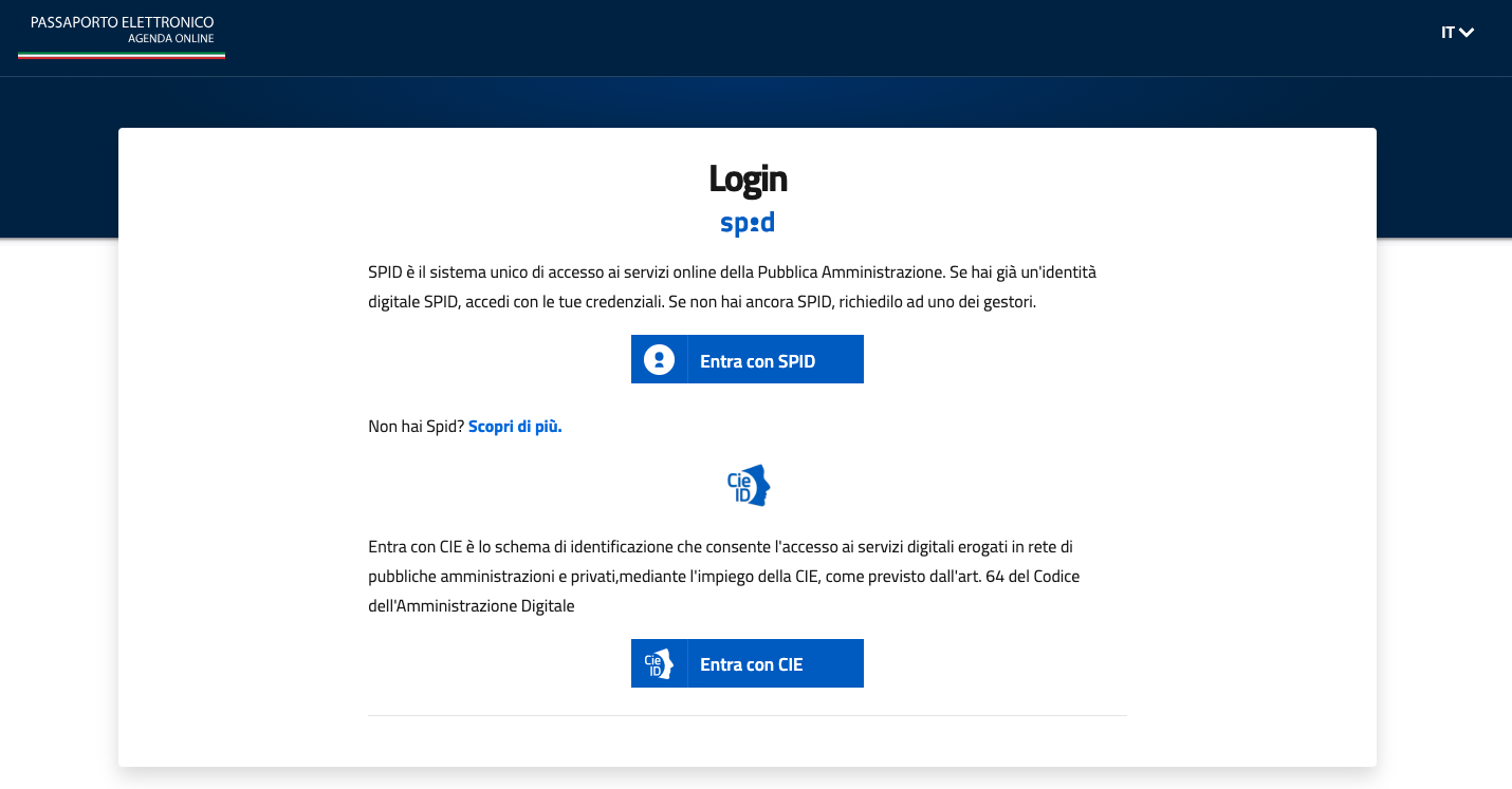 Fai login con Spid o CIE