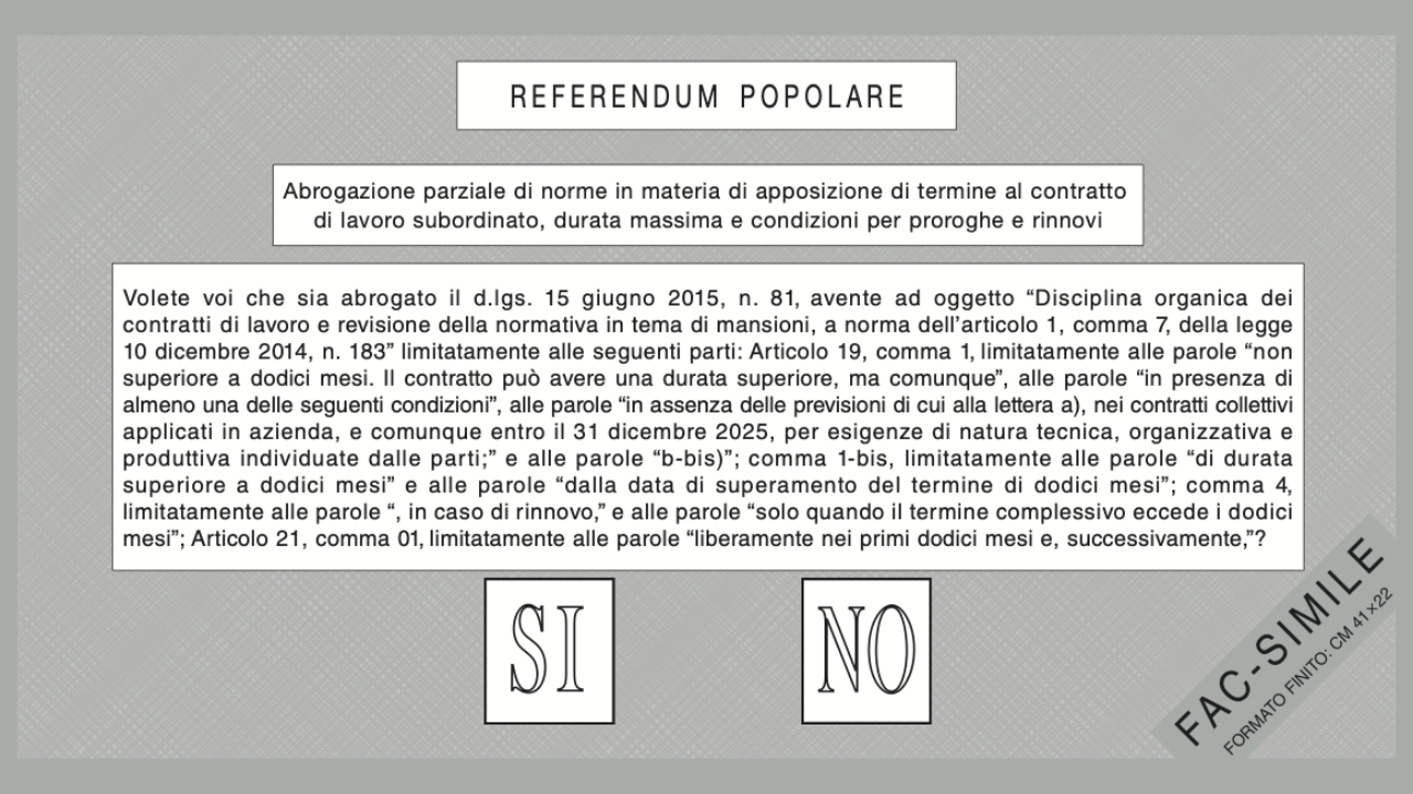 Fac-simile scheda grigia referendum 2025