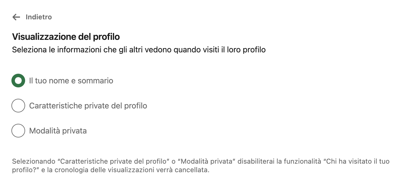 Modalità privata di LinkedIn