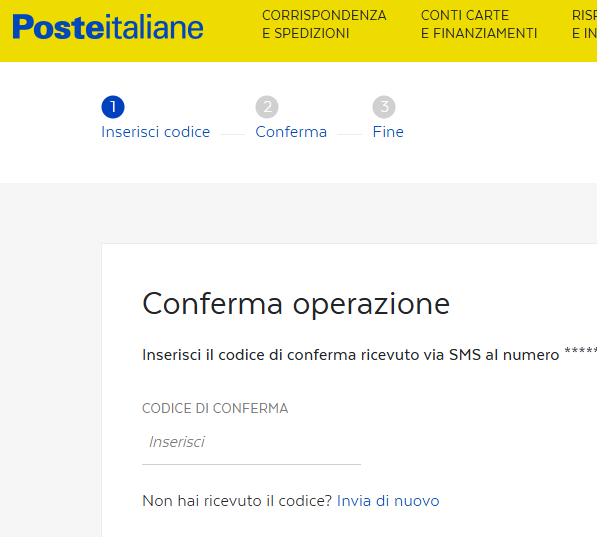 Conferma operazione tramite sms