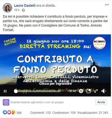 Contributi a fondo perduto: gaffe social del viceministro Castelli