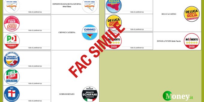 Elezioni regionali Sicilia 2022: il fac-simile della scheda elettorale