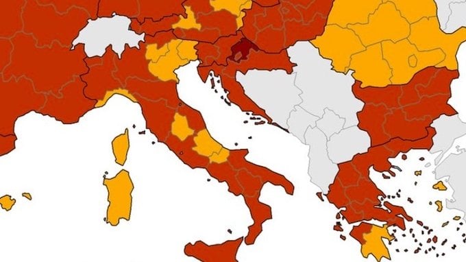 Le nuove zone arancioni e rosse in Italia: la mappa dell'UE