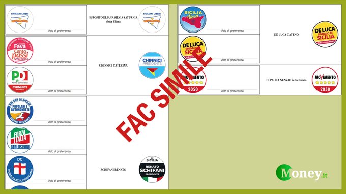 Elezioni regionali Sicilia 2022: il fac-simile della scheda elettorale