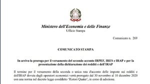 Proroga al 10 dicembre 2020 per imposte e dichiarazione dei redditi: novità nel Ristori quater