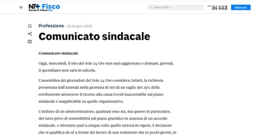 Redazione Sole 24 Ore in rivolta contro il taglio del 25% sugli stipendi. ANSA in sciopero