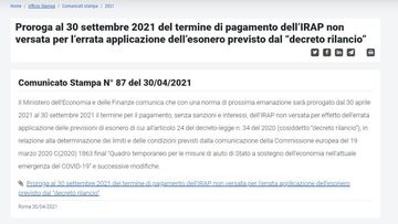 Proroga IRAP ufficiale: scadenza al 30 settembre. Novità dal MEF 