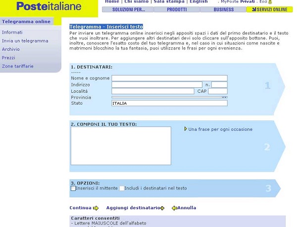 SCARICA MODULO TELEGRAMMA POSTE ITALIANE